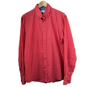 Bertoni White Size 44 Mens Red Gingham Check Button Down Shirt Classic Office